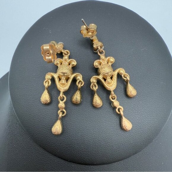 Avon Vintage Bronzy Gold and Green Floral Dangle Earrings - Picture 6 of 11